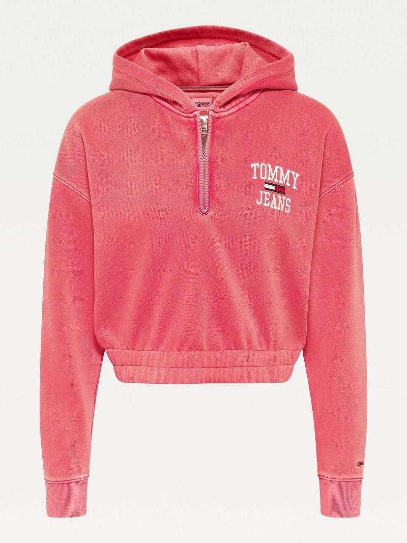 Női Tommy Hilfiger Organic Pamut Collegiate Hoodies Piros | HU 155FDN